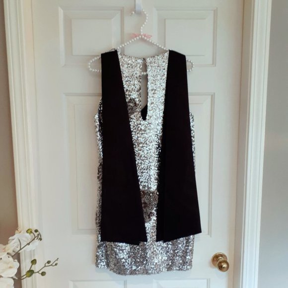 NWT custommade by numbers sequin silver & black cocktail shift holiday dress, XS - Picture 9 of 10
